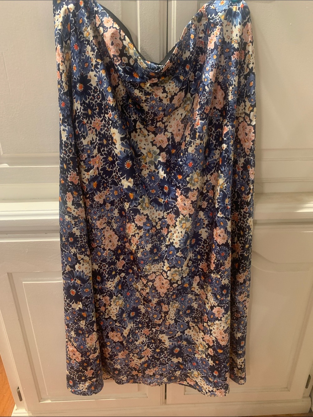 LOFT Navy Floral Midi Skirt with Pink and Cream Flowers